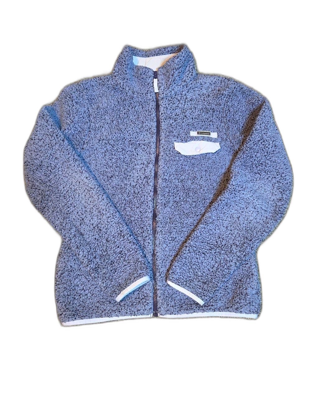 Columbia Plush Teddy Jacket in Heather Blue with White Trim